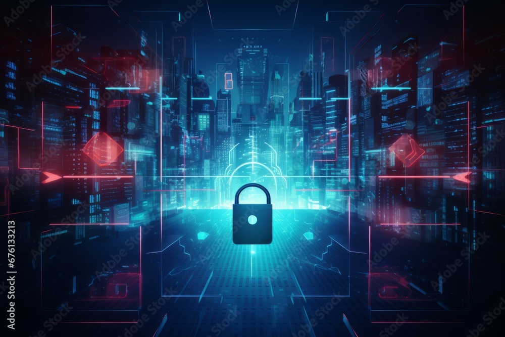 Network security system. Cybersecurity and privacy concepts to protect data. Lock icon and internet network security technology. . Information and cyber security Technology 