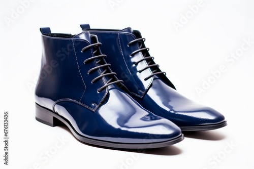 Men’s ankle blue boot with nubuck leather isolated on white background, closed up © Werckmeister