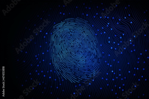 Blue background fingerprint indentification to access personal financial data. Idea for electronic know your customer, biometrics security, innovation technology against digital cyber crime