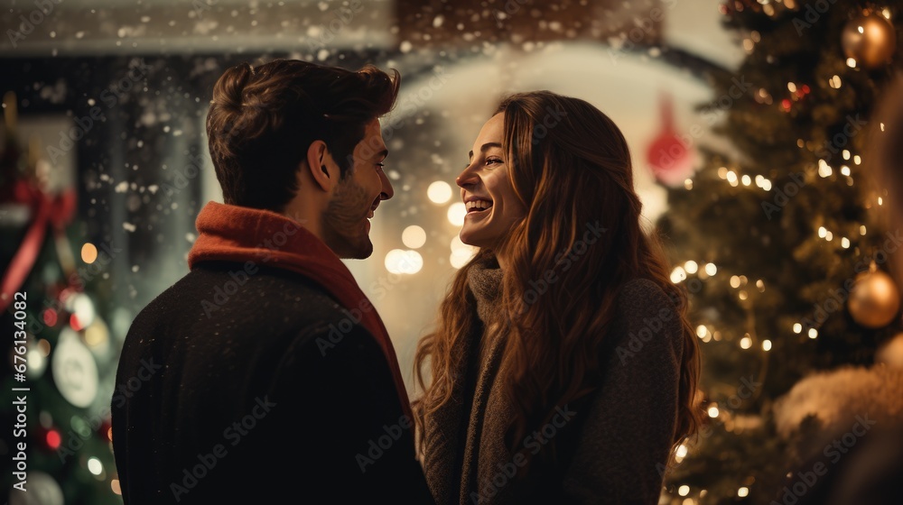 Happy couple talking and laughing, concept of love and celebrating the holidays Happy couple talking and laughing, concept of love and celebrating the holidays