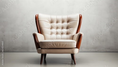 Minimalist interior with armchair on white concrete wall background 3d render mockup
