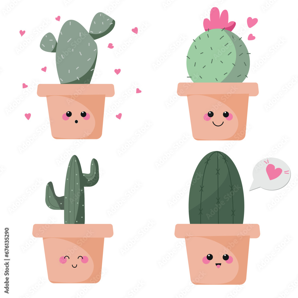 Cactus Set vector illustration on white backgraund Cactus Set vector illustration on white backgraund