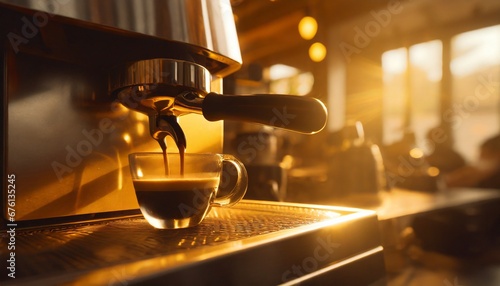 Maquina de café expreso. Imagen a contraluz de café expreso. cafetería de lujo photo
