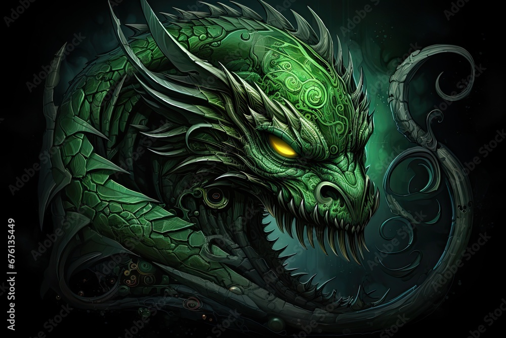 A picture of an emerald green dragon with curves. A picture of an emerald green dragon with curves.