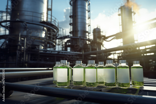 The production of bio-based lubricants at a bio-refinery, aligned with drive to reduce environmentally harmful chemicals. Generative Ai.