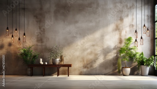 Empty room interior with textured concrete wall high quality 3d render for stunning visuals
