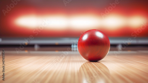bowling ball on the track in the bowling center. For sport design or web background. Generative ai