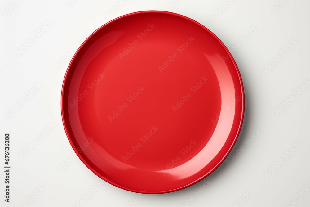 Red plate placed on a white background Red plate placed on a white background