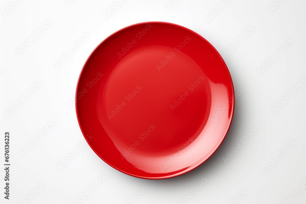 Red plate placed on a white background Red plate placed on a white background