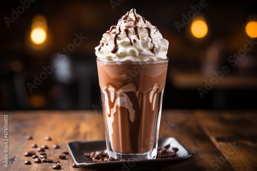 Scrumptious hot chocolate milkshake with rich whipped cream topping, served in a glass