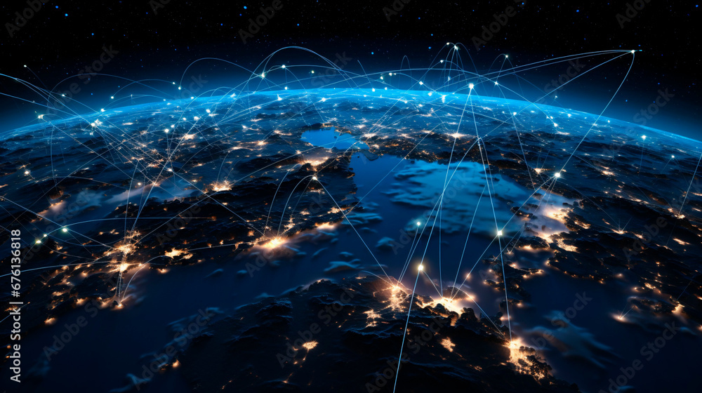 Interconnected system of Earth's satellites around the planet Interconnected system of Earth's satellites around the planet