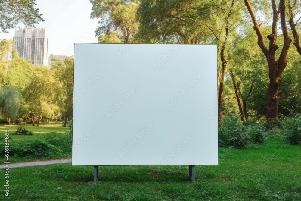 Blank billboard white screen side road in city. ad mockup copy space for advertising banner near park in metropolis. Blank billboard white screen side road in city. ad mockup copy space for advertising banner near park in metropolis.