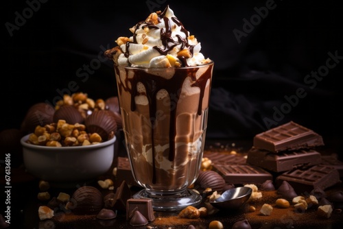 indulgent hot chocolate milkshake in a glass with whipped cream topping, perfect for a sweet treat