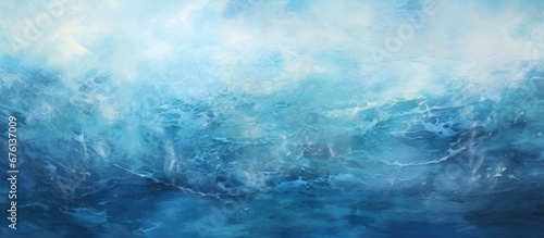 The abstract painting of a blue sea with an old textured steel background captures the mesmerizing pattern and light reflections of the underwater surf