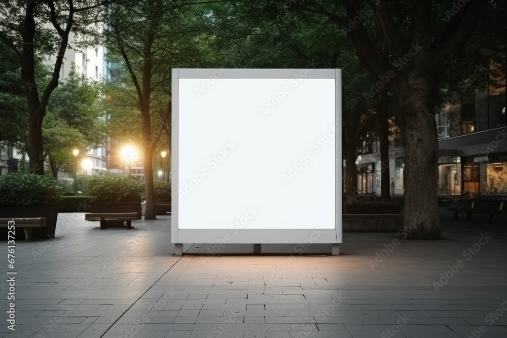 Blank billboard white screen side road in city. ad mockup copy space for advertising banner near park in metropolis. Blank billboard white screen side road in city. ad mockup copy space for advertising banner near park in metropolis.