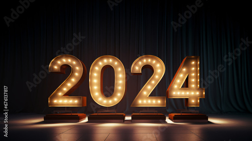 Happy New Year, 2024 golden 3d numbers, three dimensional number combination new year concept