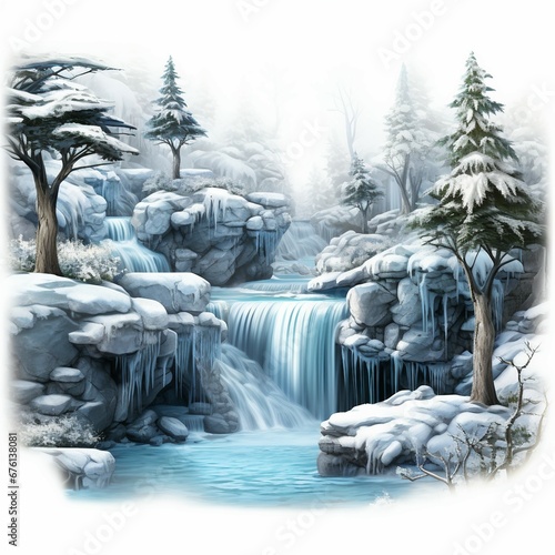 waterfall in winter forest