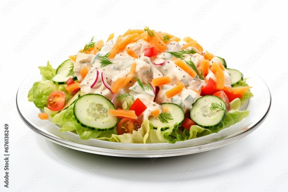 Salad with cheese and fresh vegetables isolated on white background. Mediterrenian salad. Salad with cheese and fresh vegetables isolated on white background. Mediterrenian salad.