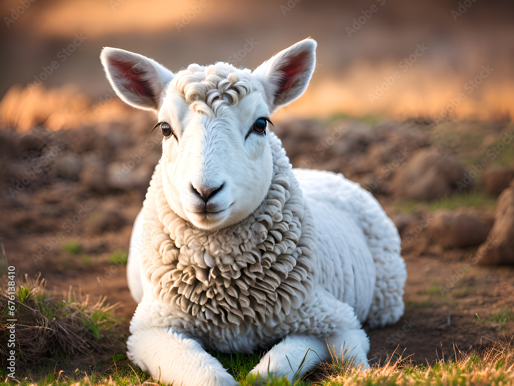 Cute lamb in a field