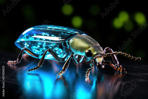 A lightning bug glowing in the dark, showcasing bioluminescence and natural electricity. Generative Ai.