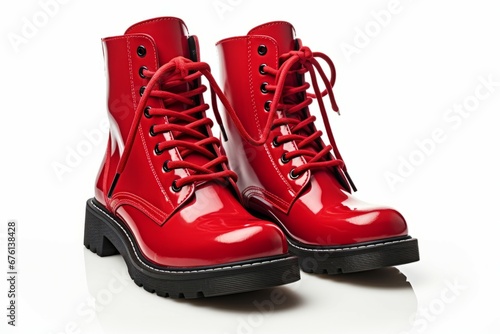 Female winter boots red color isolated on white. women's shoes.