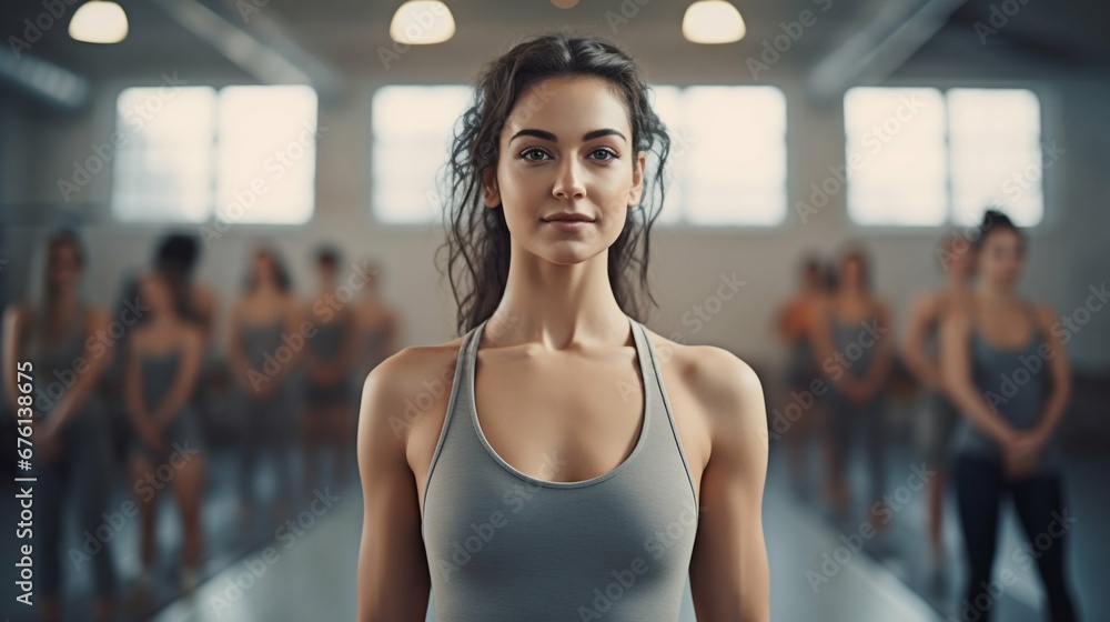 Athletic Woman Engaged in Yoga Stretching Class. Generative ai