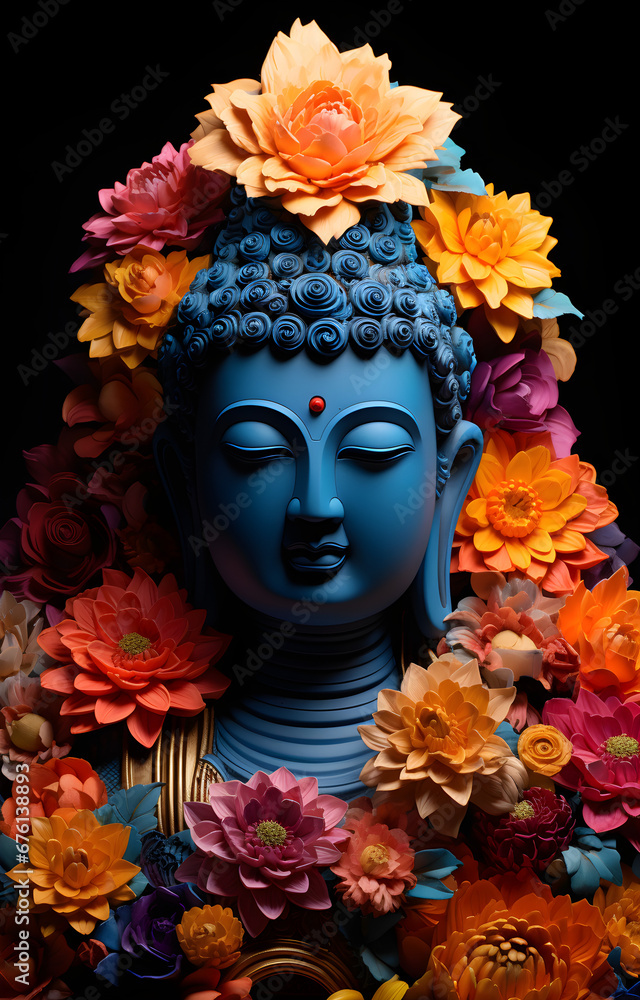 Colorful flower Buddha statue,