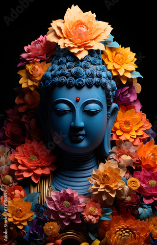Colorful flower Buddha statue,