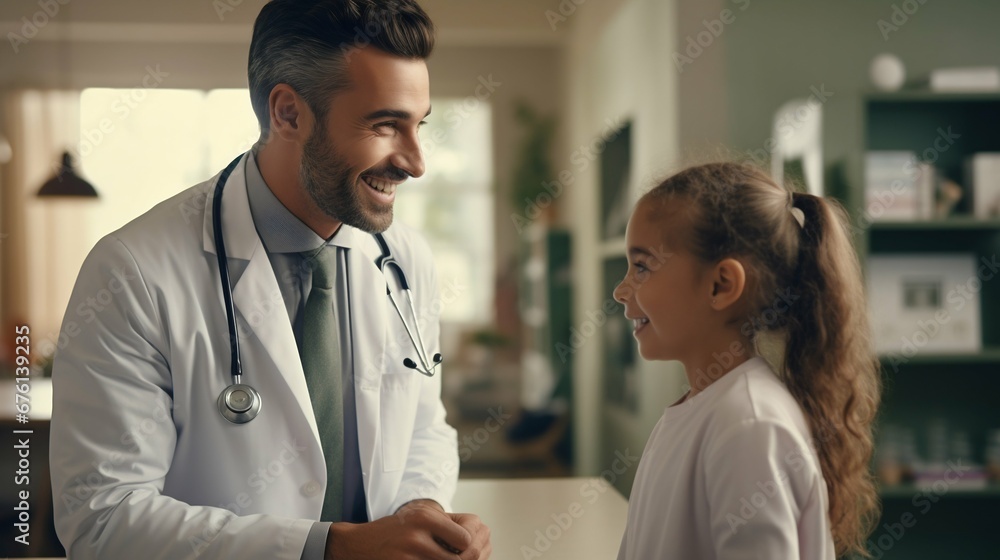 Compassionate Doctor Conversing with Young Girl Before Examination. Generative ai Compassionate Doctor Conversing with Young Girl Before Examination. Generative ai
