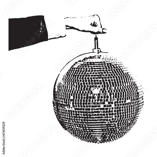 hand holding disco ball vector isolated on white