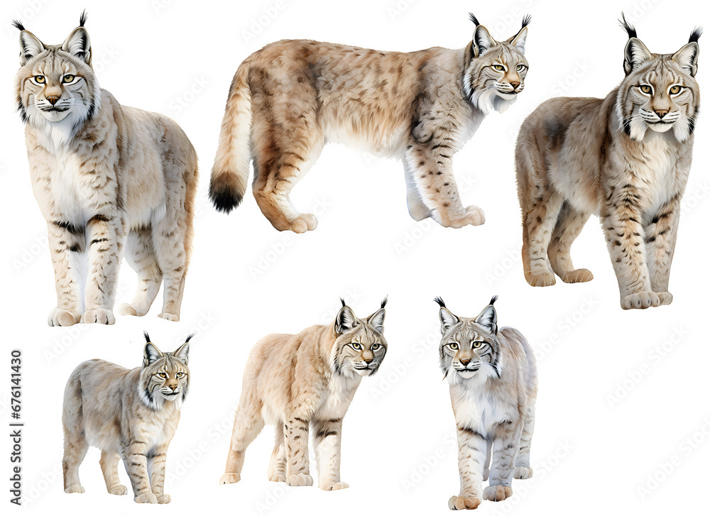 Lynx watercolor illustration clipart. Generative AI