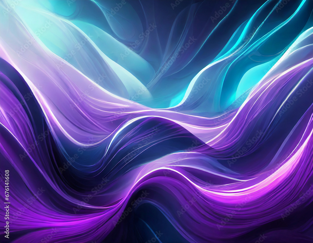 Obraz premium Abstract blue and purple liquid wavy shapes futuristic background. Glowing retro waves