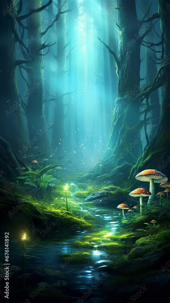 Obraz premium Mushrooms Growing in a Fantasy Forest