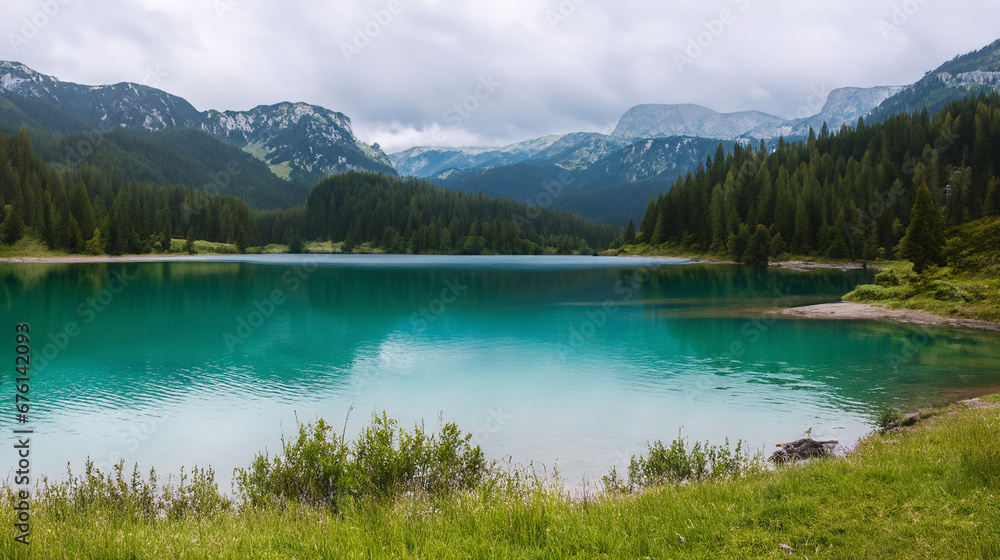 Peaceful landscape lake in the mountains 