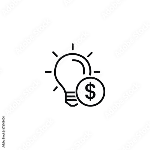 money idea icon, business light, dollar with light bulb, thin line symbol on white background - editable stroke vector illustration