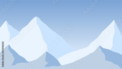 Snowy mountain landscape vector illustration. Landscape of snow covered mountain in winter season. Winter mountain landscape for background, wallpaper or landing page