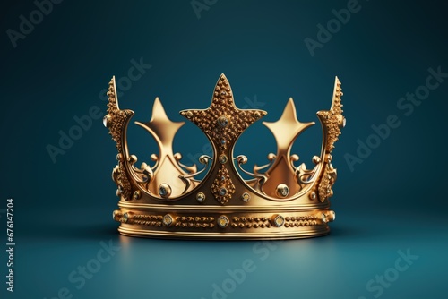 Golden crown isolated on blue background. Generative AI
