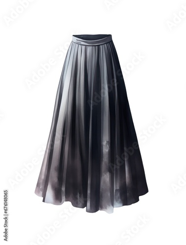 Black long female skirt isolated on white background in watercolor style.