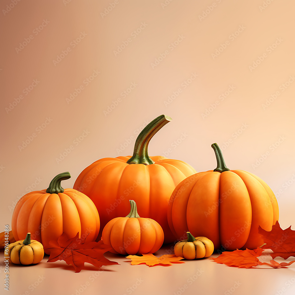 Orange pumpkins and fall leaves Generative AI
Orange pumpkins and fall leaves Generative AI