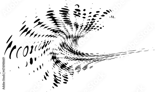 Halftone corner frame with radial rays of different sized globules. Vector.  For logos, trademarks, emblems. Space for copy text. 
