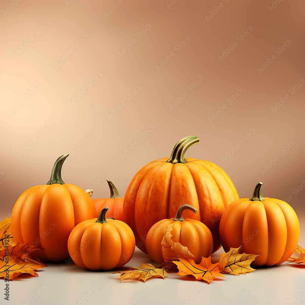 Orange pumpkins and fall leaves Generative AI
Orange pumpkins and fall leaves Generative AI