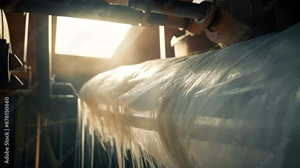 Detailed shot of the wet web of paper being transferred onto a large drying cylinder, where heat is applied to evaporate the remaining moisture and strengthen the paper. Detailed shot of the wet web of paper being transferred onto a large drying cylinder, where heat is applied to evaporate the remaining moisture and strengthen the paper.