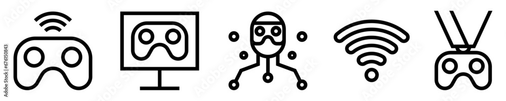 Conjunto de iconos de juegos en línea. Videojuegos. mando controlador, monitor, avatar virtual, conexión wifi, medalla digital. Ilustración vectorial Conjunto de iconos de juegos en línea. Videojuegos. mando controlador, monitor, avatar virtual, conexión wifi, medalla digital. Ilustración vectorial