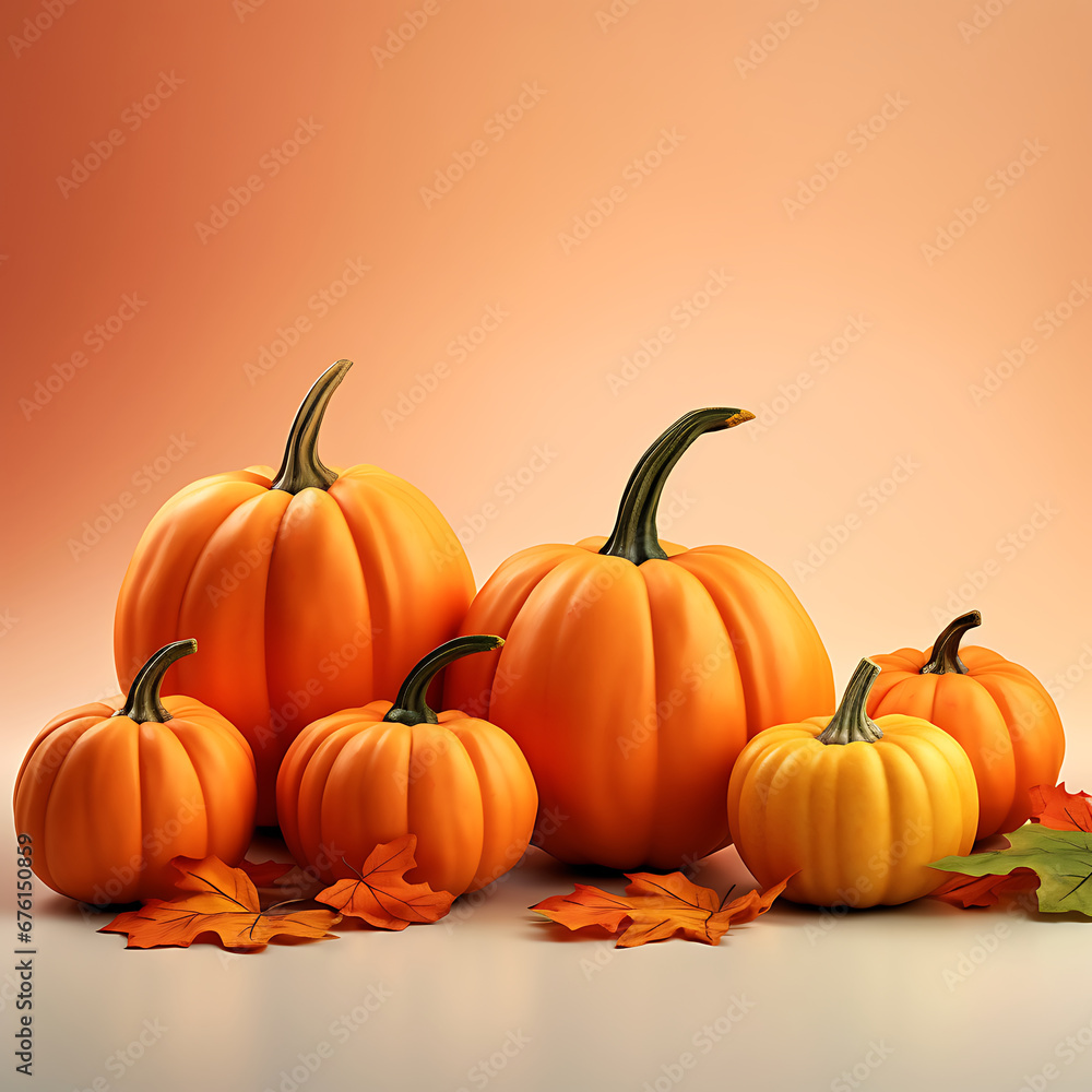 Obraz premium Orange pumpkins and fall leaves Generative AI