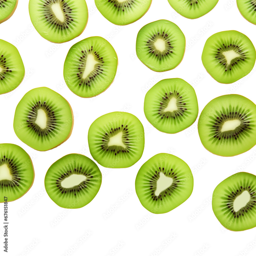 Green kiwi, several pieces, thinly sliced Green kiwi, several pieces, thinly sliced