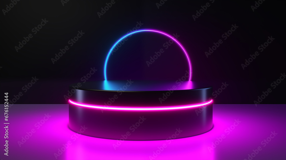 3d realistic with round podium and neon circle for decoration of sale event. Promotion Banner with copy space.Black Friday Sale. 3d realistic with round podium and neon circle for decoration of sale event. Promotion Banner with copy space.Black Friday Sale.