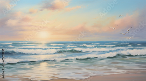 静かなビーチスケープ｜Tranquil Beachscape　Generative AI © marumarun