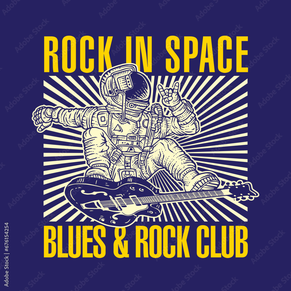 Astronaut Guitar Surfing in Space Hand Drawing Vector Illustration Blues and Rock Club Design Astronaut Guitar Surfing in Space Hand Drawing Vector Illustration Blues and Rock Club Design