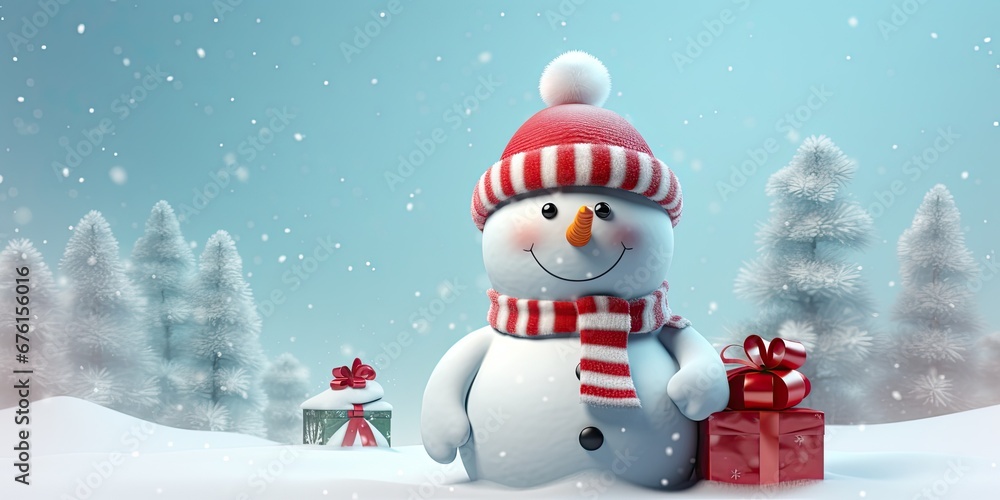 Fototapeta premium Snowman Christmas celebrating background concept featuring a festive and magical scene
