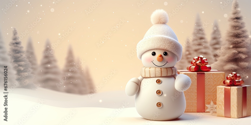 Fototapeta premium Snowman Christmas celebrating background concept featuring a festive and magical scene